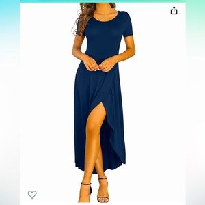 AYIFU Womens Summer Maxi Dresses Short Sleeve Casual Flow High Low Dress (Black)